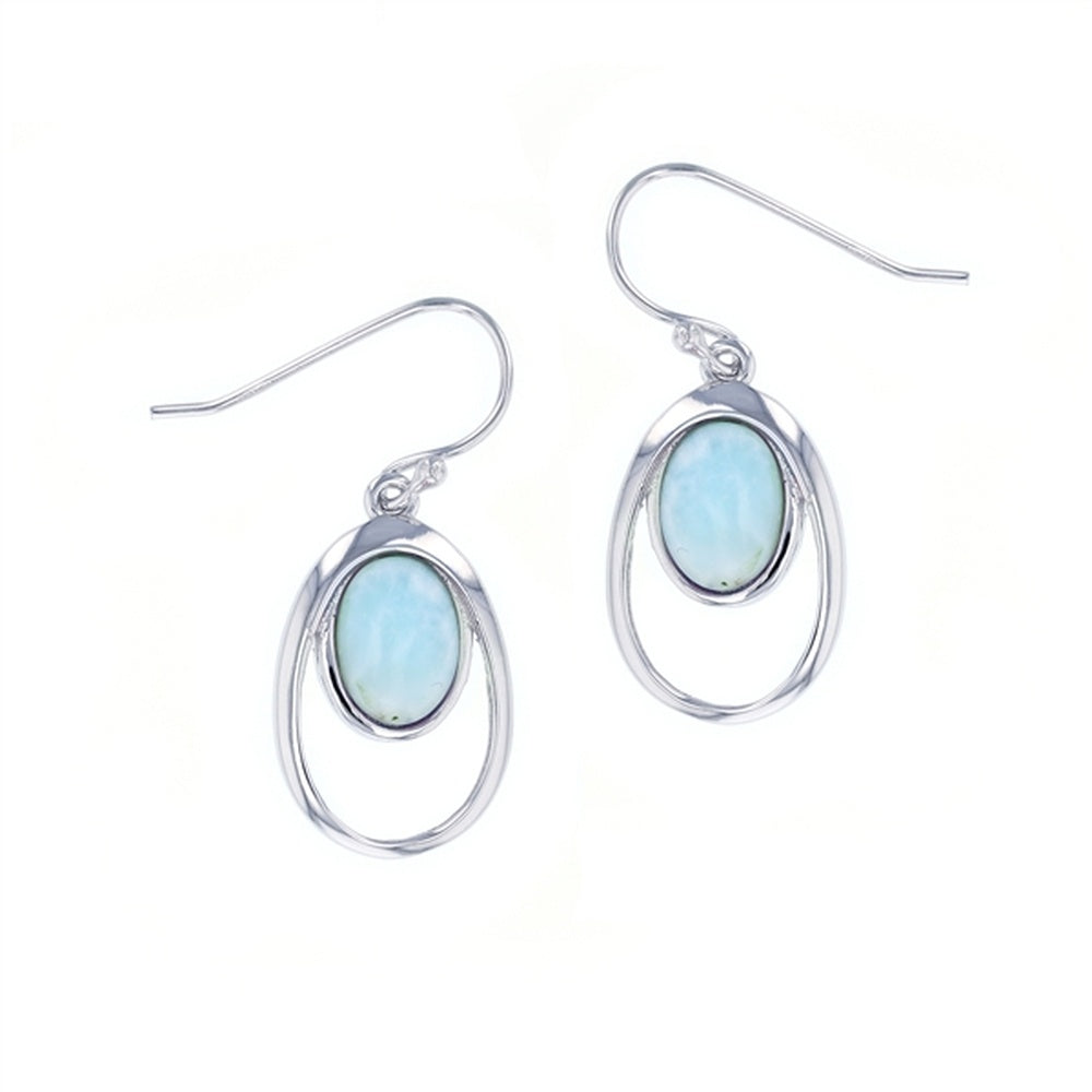 925 Sterling  Silver Round Circle Larimar Open Round Earrings French Wire 6.7 gm