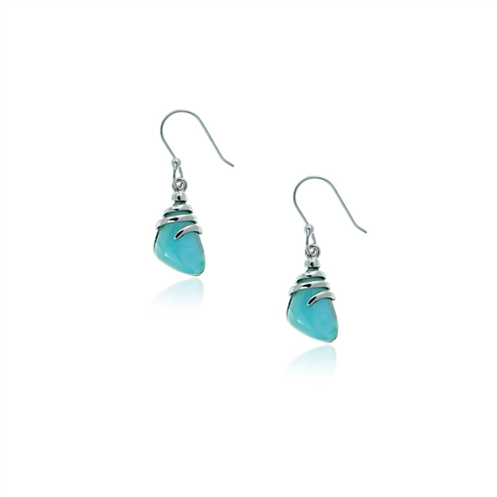 925 Sterling  Silver Round Larimar Flower Shape Earrings French Wire 4.6 gm