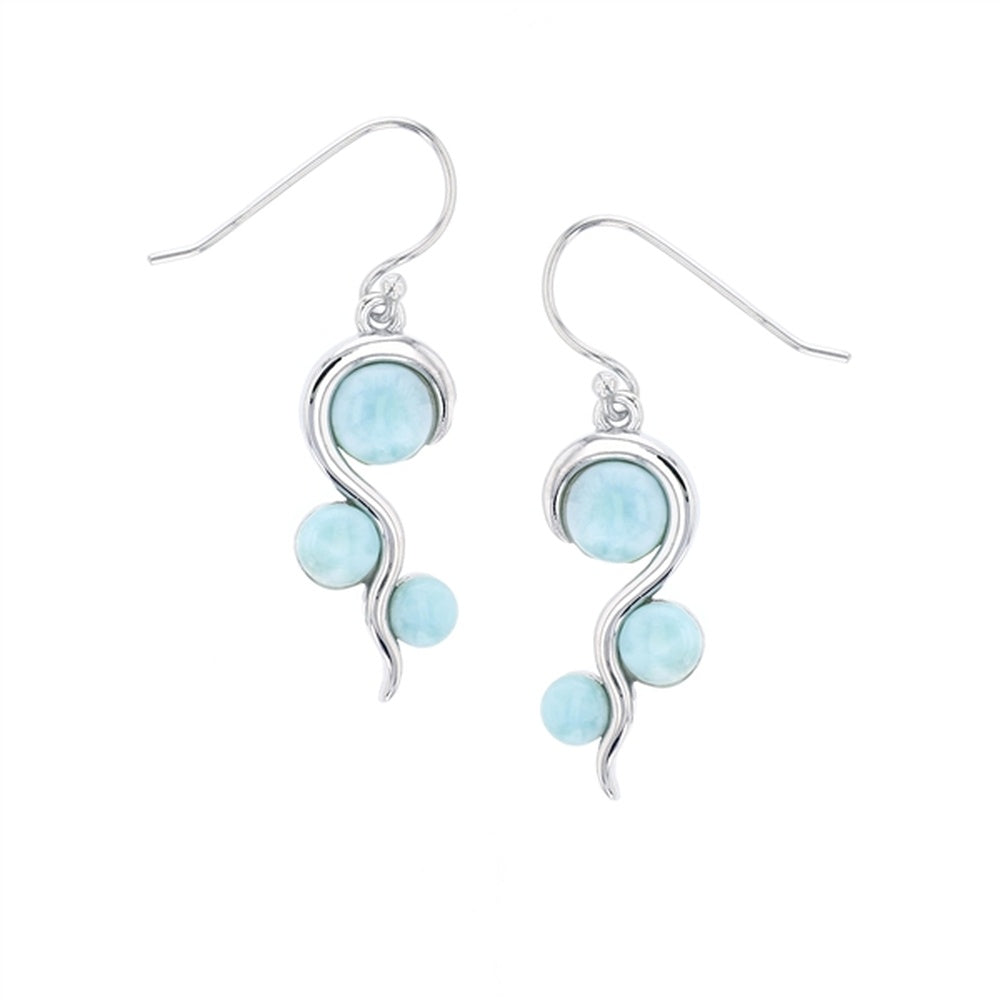 925 Sterling  Silver Round Larimar On Curvy Bar Earrings French Wire 3.7 gm