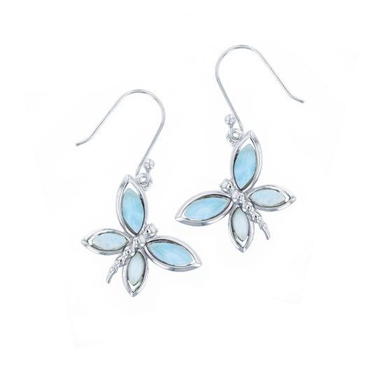 925 Sterling  Silver Butterfly Larimar Earrings French Wire 6.1 gm