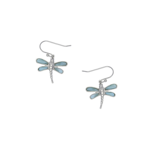 925 Sterling  Silver Larimar Dragonfly Earrings French Wire 4.46 gm