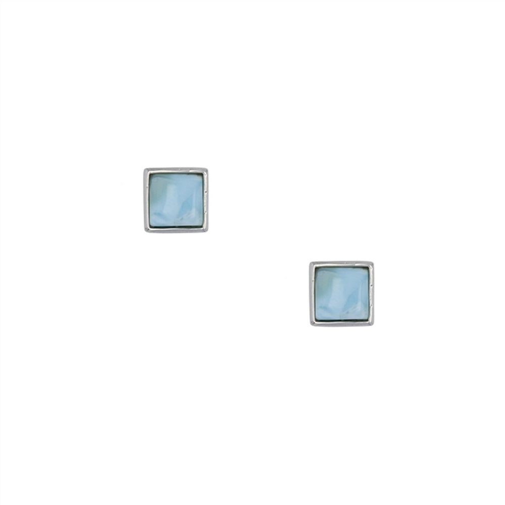 925 Sterling  Silver Larimar Oval 8x10mm Bezel Earrings Post Back Closure 2.7 gm