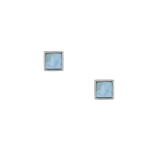 925 Sterling  Silver Square Larimar 7mm Bezel Earrings Post Back Closure 3.88 gm