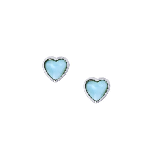 925 Sterling  Silver Larimar Heart Bezel 7mm Earrings Post Back Closure 2.68 gm