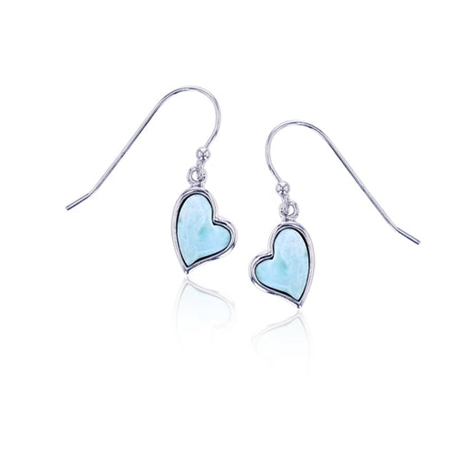 925 Sterling  Silver Larimar Heart Earrings French Wire 4 gm