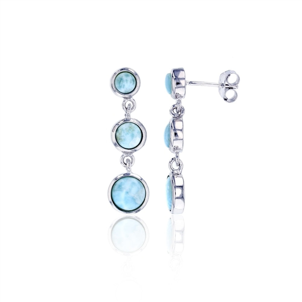 925 Sterling  Silver Larimar Round Earrings French Wire 4.4 gm