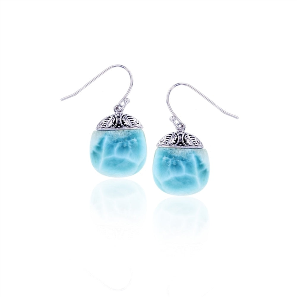925 Sterling  Silver Larimar Round Earrings Post Back Closure 6.65 gm