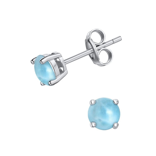 925 Sterling  Silver Larimar Round 4mm Stud Earrings Post Back Closure 1.02 gm