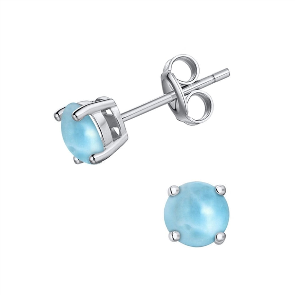925 Sterling  Silver Larimar Round 4mm Stud Earrings Post Back Closure 1.02 gm