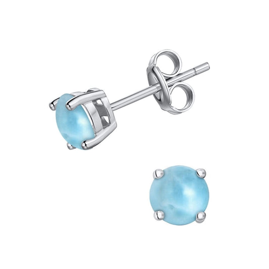 925 Sterling  Silver Larimar Round 5mm Stud Earrings Post Back Closure 1.2 gm