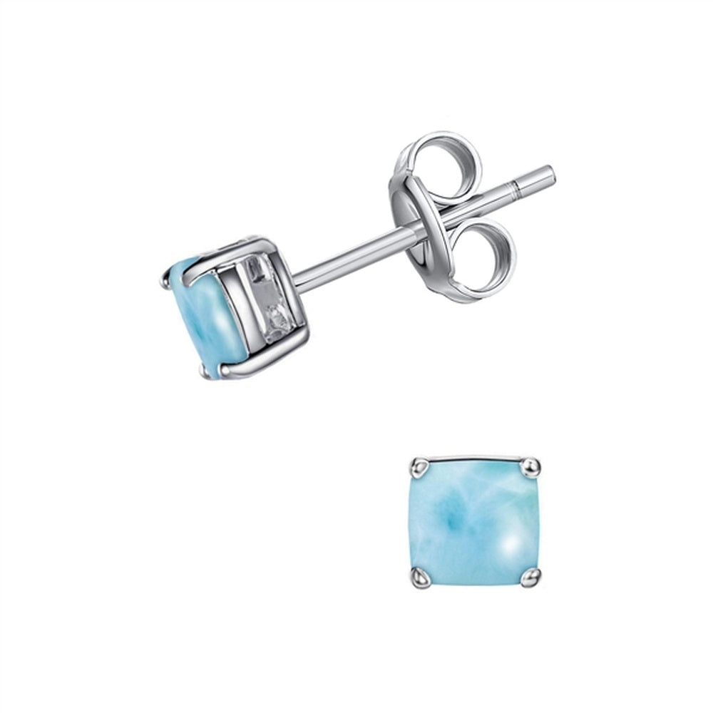 925 Sterling  Silver Larimar Round 8mm Stud Earrings Post Back Closure 2.5 gm