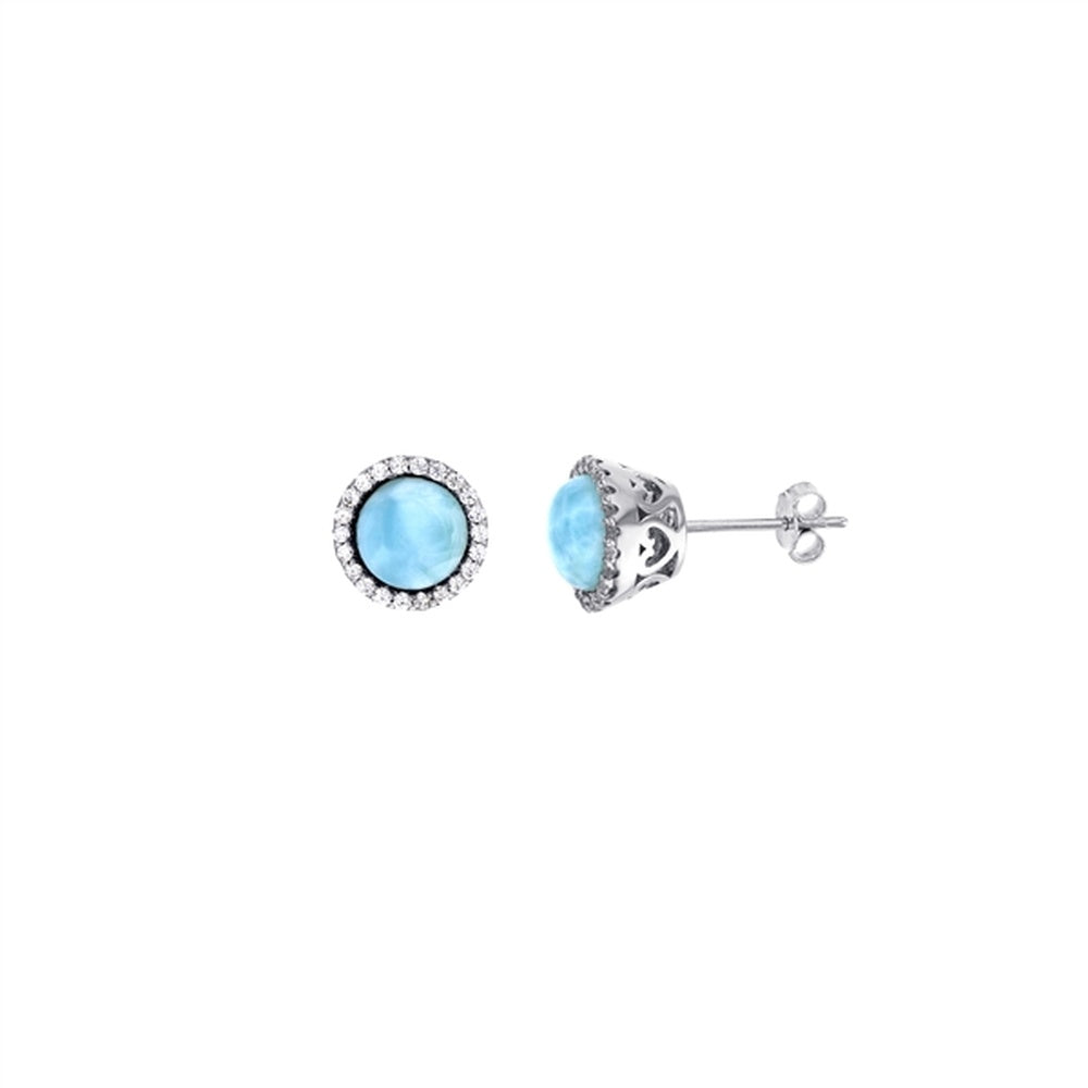 925 Sterling  Silver Larimar Square 8mm Stud Earrings Post Back Closure 2.3 gm