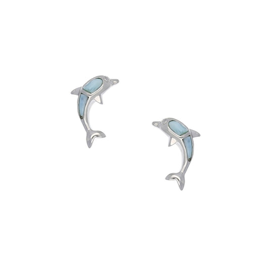 925 Sterling  Silver Dolphin Larimar Post Earrings Post Back Closure 3.6 gm