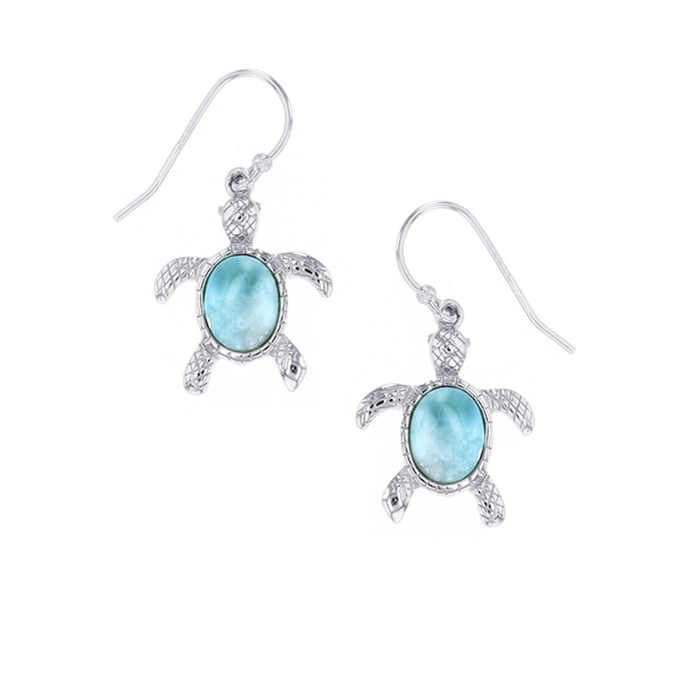 925 Sterling  Silver Teardrop Larimar Earrings French Wire 6.2 gm