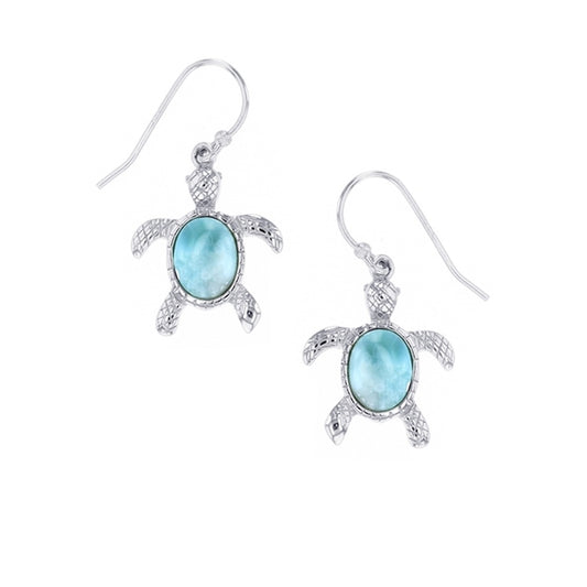 925 Sterling  Silver Turtle Larimar Earrings French Wire 4.19 gm