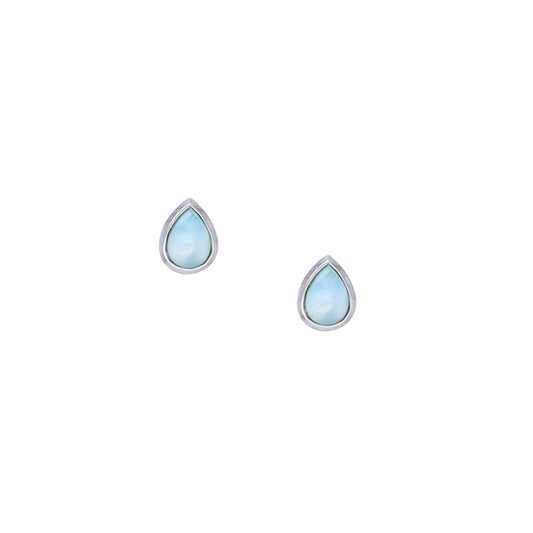 925 Sterling  Silver 7x9mm Teardrop Larimar Earrings Post Back Closure 2.14 gm