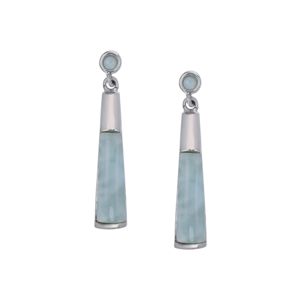 925 Sterling  Silver 7x9mm Teardrop Larimar Earrings Post Back Closure 2.14 gm