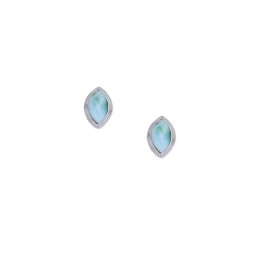 925 Sterling  Silver 10x8mm Marquise Shape Larimar Earrings Post Back Closure