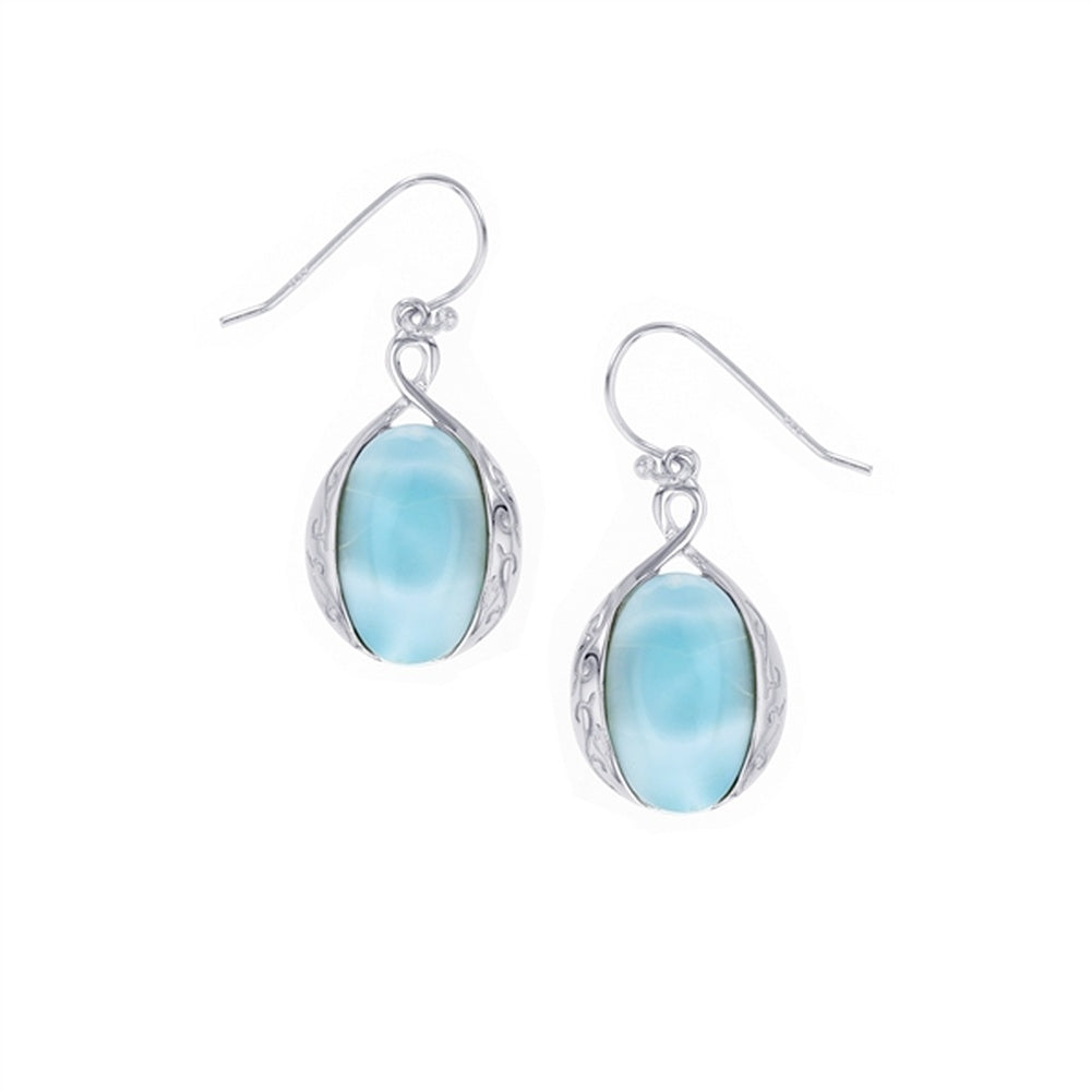 925 Sterling  Silver 10x8mm Marquise Shape Larimar Earrings Post Back Closure