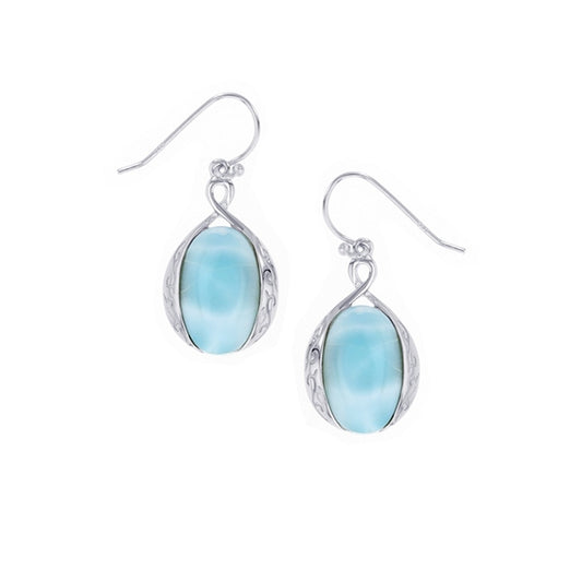 925 Sterling  Silver 15x11mm Oval Larimar Earrings French Wire 7.55 gm
