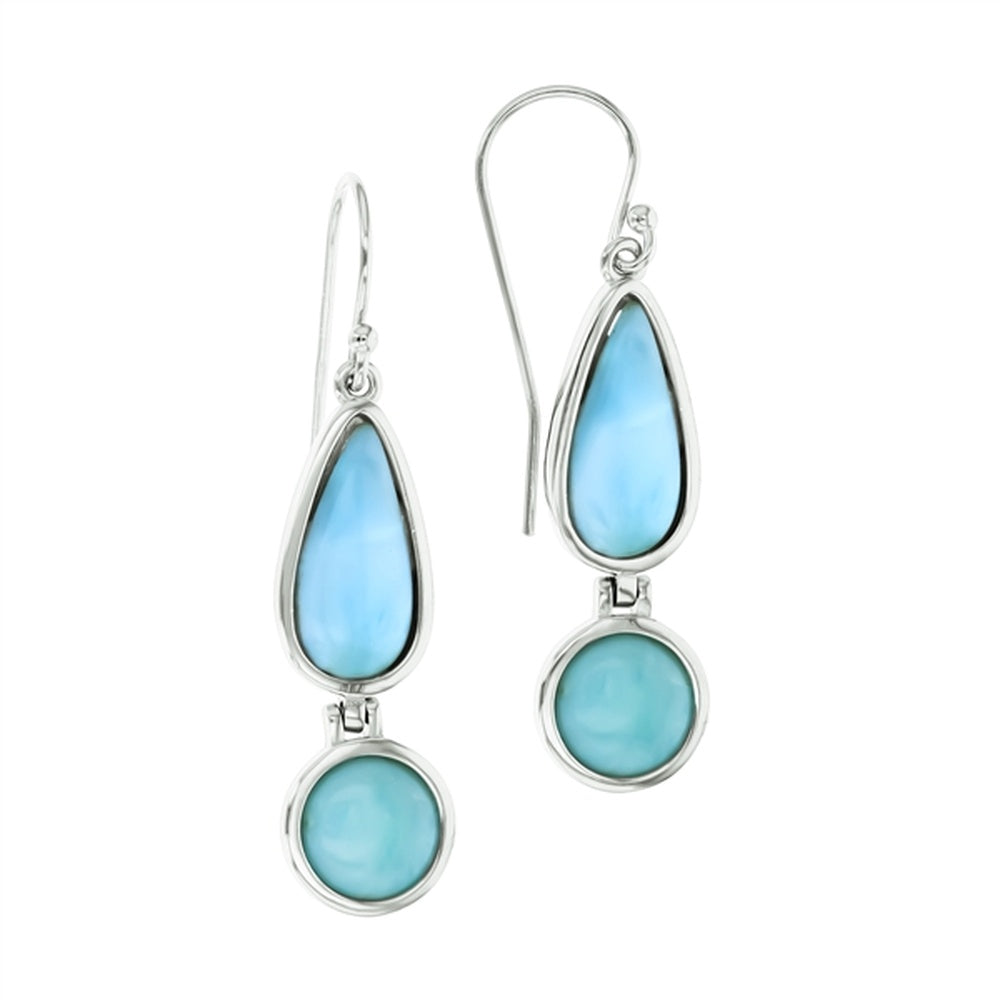 925 Sterling  Silver Rectangular Larimar Swirl Earrings French Wire 5.6 gm