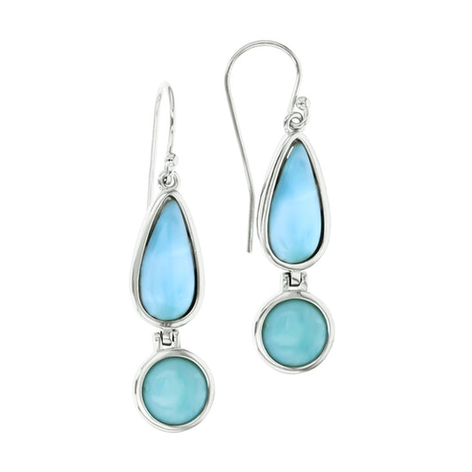 925 Sterling  Silver Larimar Teardrop and Circle Drop Earrings French Wire