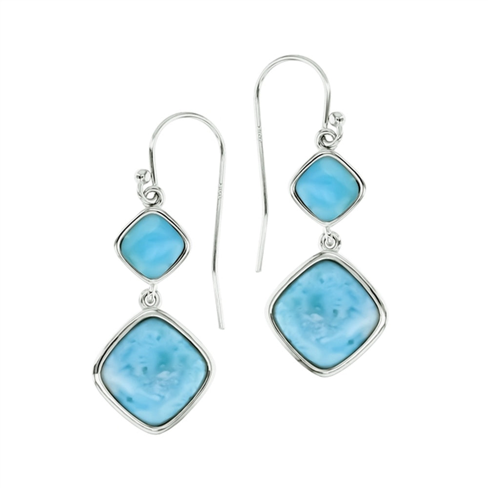 925 Sterling  Silver Larimar Teardrop and Circle Drop Earrings French Wire