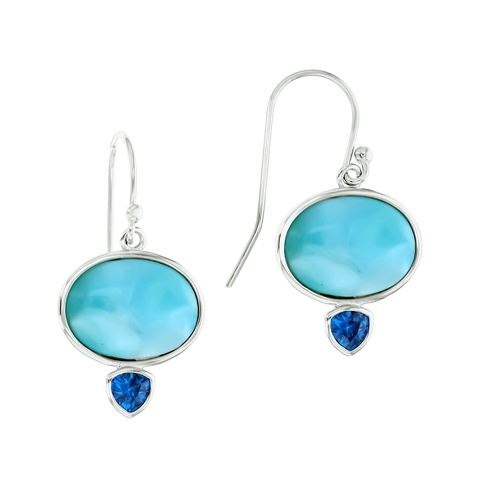 925 Sterling  Silver Larimar Turtle in Open Circle Earrings French Wire 4.1 gm