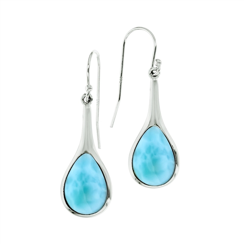 925 Sterling  Silver Larimar Oval Shape Trillion 4mm Dark Aqua Bezel CZ Earrings