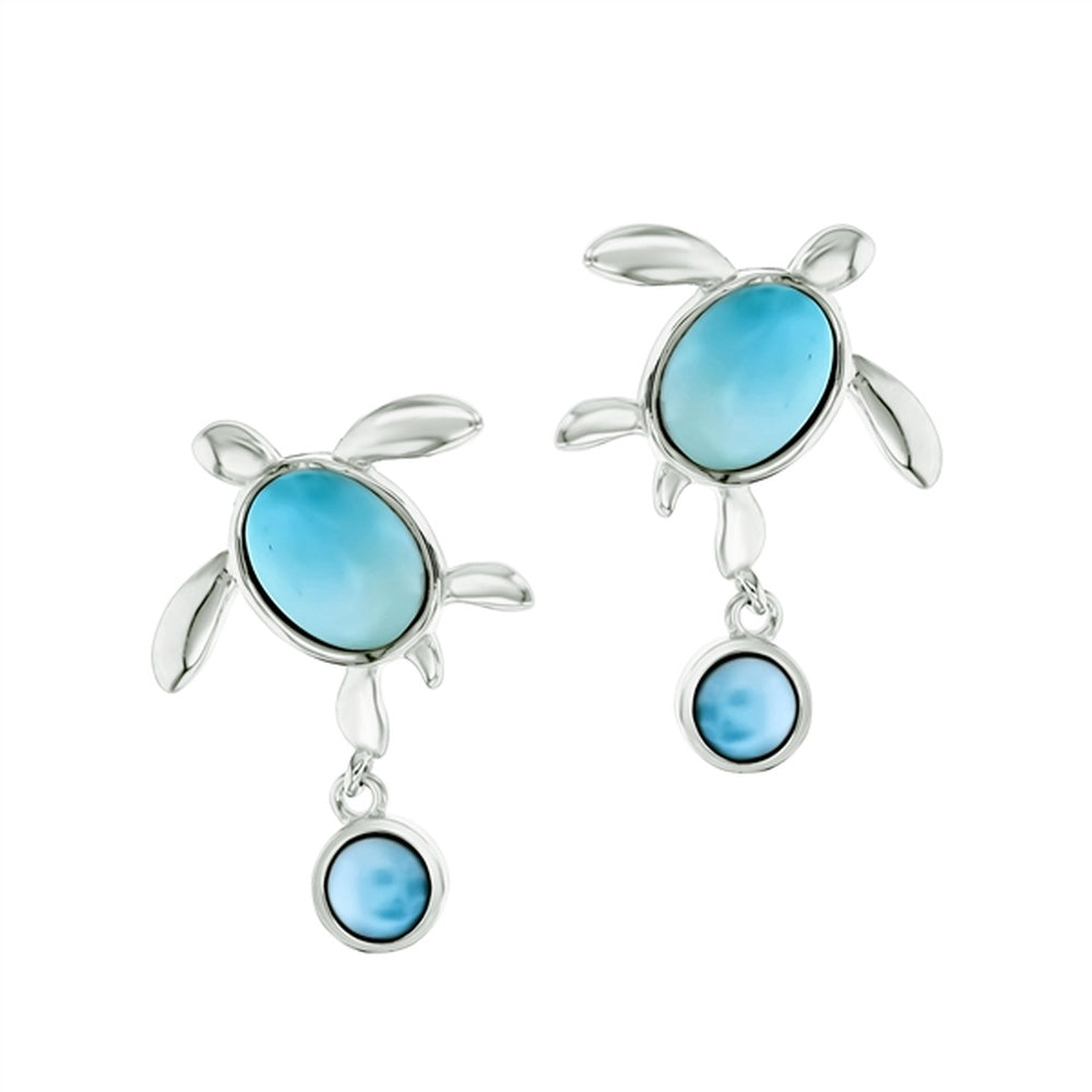925 Sterling  Silver Larimar Oval Shape w Scroll Design Dolphin CZ Wire Earrings
