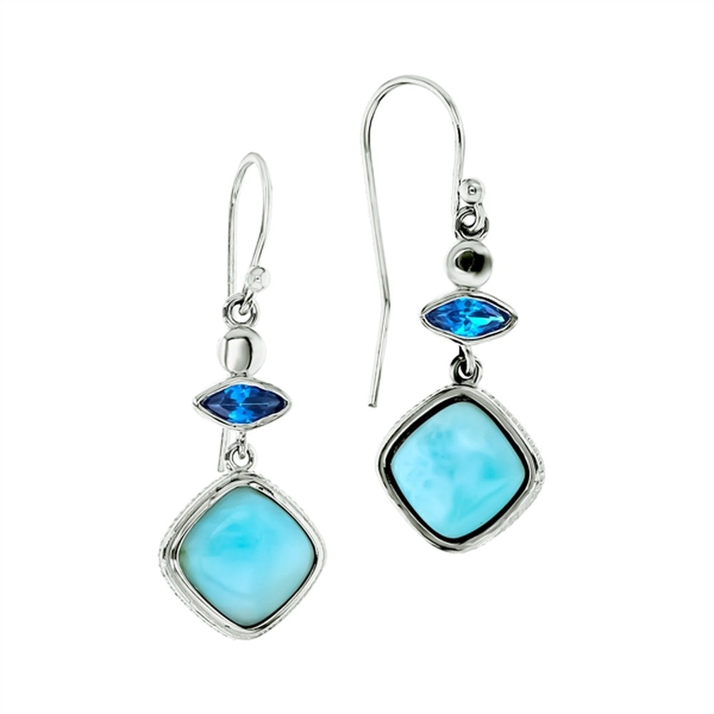 925 Sterling  Silver Larimar Sand Dollar Floral Earrings French Wire 6.54 gm