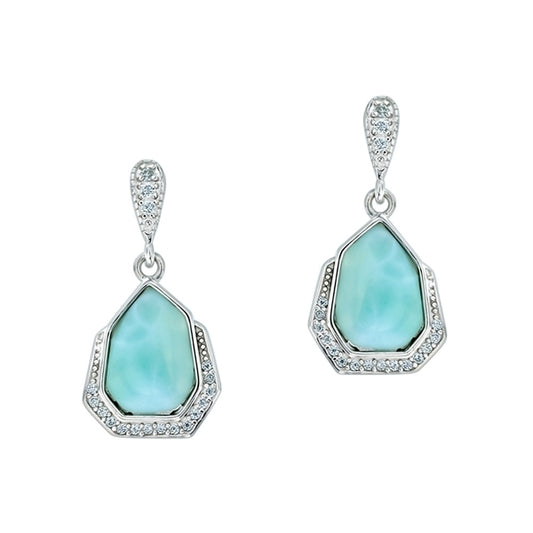 925 Sterling  Silver Larimar Abstract Drop Earrings Post Back Closure 4.9 gm