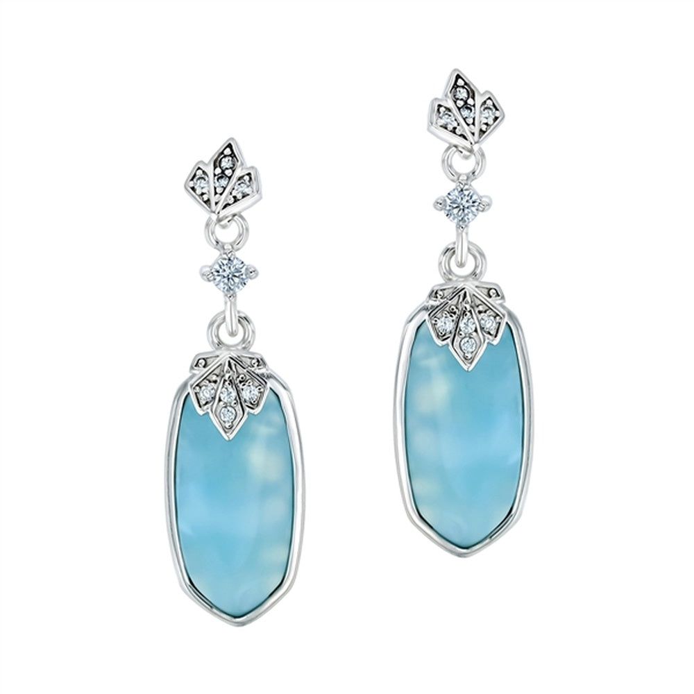 925 Sterling  Silver Larimar Rectangle Drop Earrings Post Back Closure 3.5 gm
