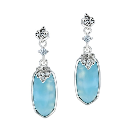 925 Sterling  Silver Larimar Fancy Drop Earrings Post Back Closure 5.1 gm
