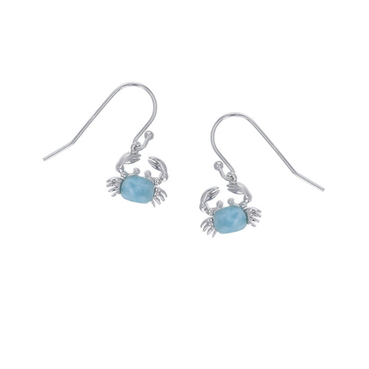 925 Sterling  Silver Larimar Small Crab Earrings French Wire 2.81 gm