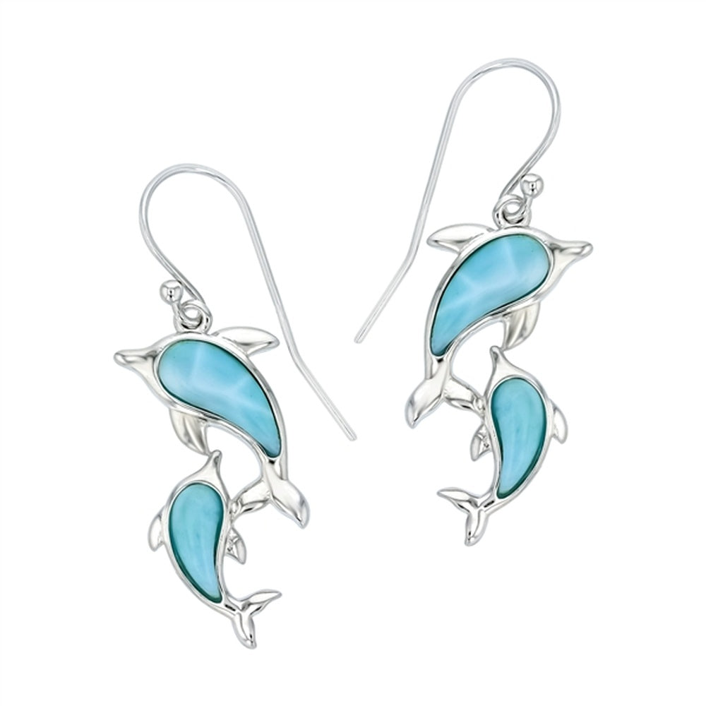 925 Sterling  Silver Larimar Small Crab Earrings French Wire 2.81 gm