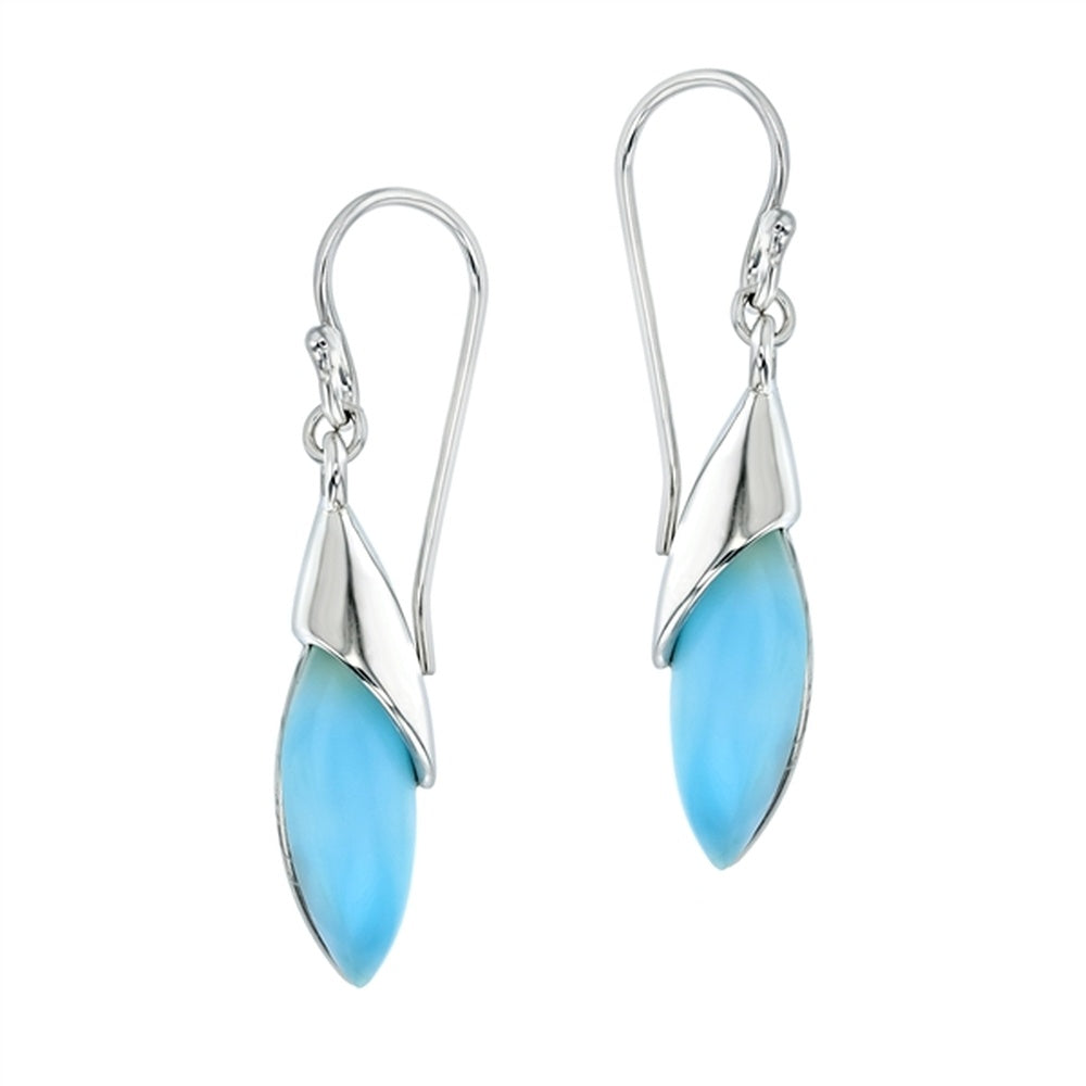 925 Sterling  Silver Larimar Teardrop in Frame Earrings French Wire 3.8 gm