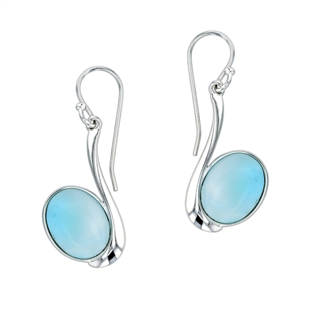 925 Sterling  Silver Larimar Marquise Bud Earrings French Wire 2.7 gm