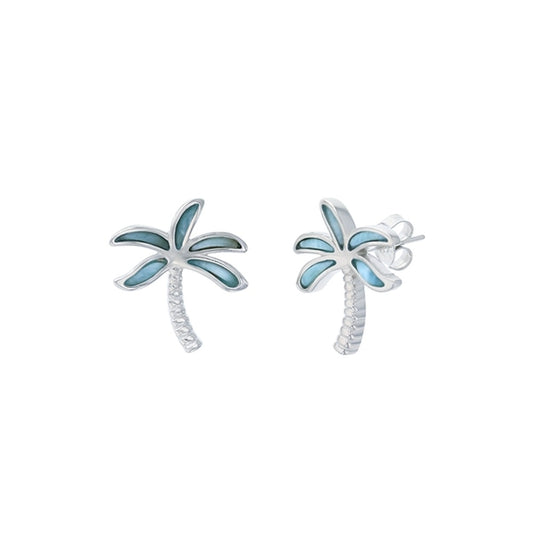 925 Sterling  Silver Larimar Palm Tree Earrings Post Back Closure 4.79 gm