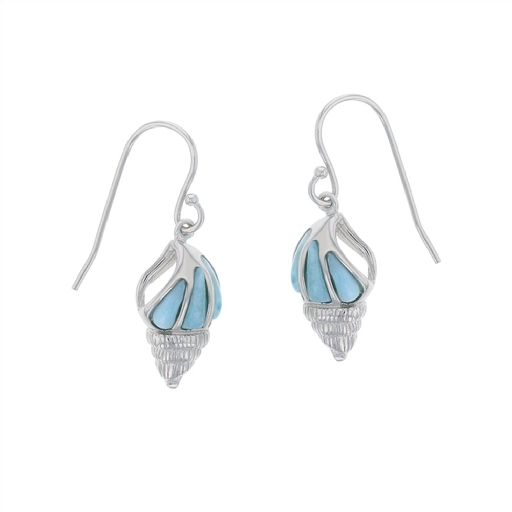 925 Sterling  Silver Larimar Emerald Shape with Oval & Pear Aqua CZ Earrings