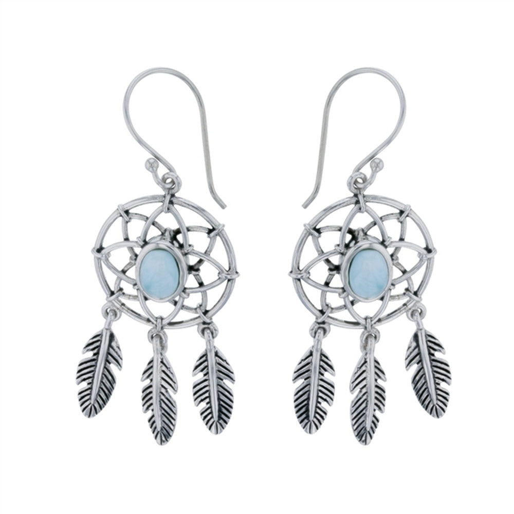 925 Sterling  Silver Larimar Oval Shape Filigree Frame Earrings Post Back