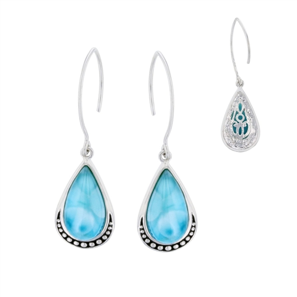 925 Sterling  Silver Larimar Oval 3 Row Ribbed 22mm C-Hoop Earrings Post Back