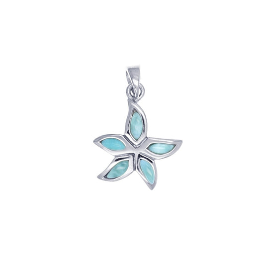 925 Sterling  Silver Larimar Flower Pendant  3.9 gm