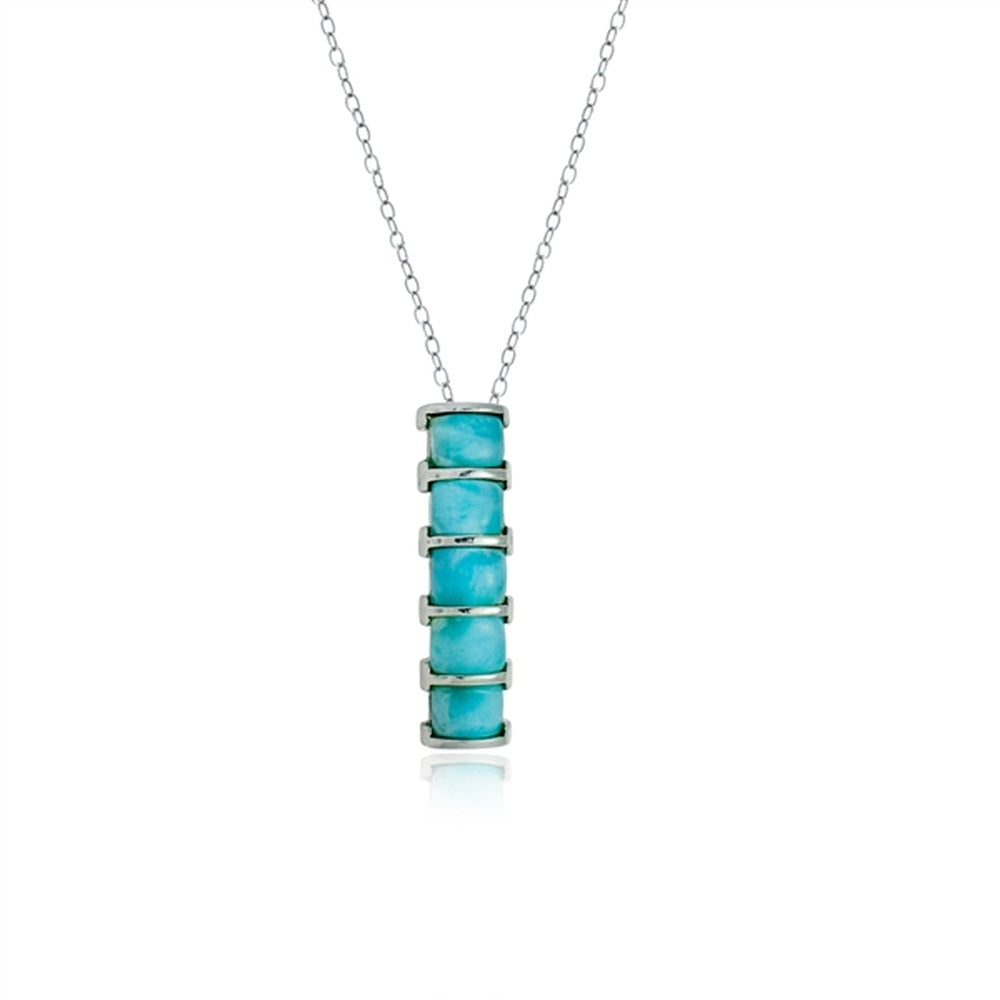 925 Sterling  Silver Round Larimar in Open Drop Shape Pendant  3 gm