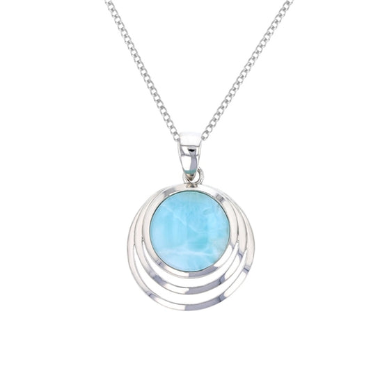 925 Sterling  Silver Round Larimar 2 Open Circles Pendant  3.73 gm