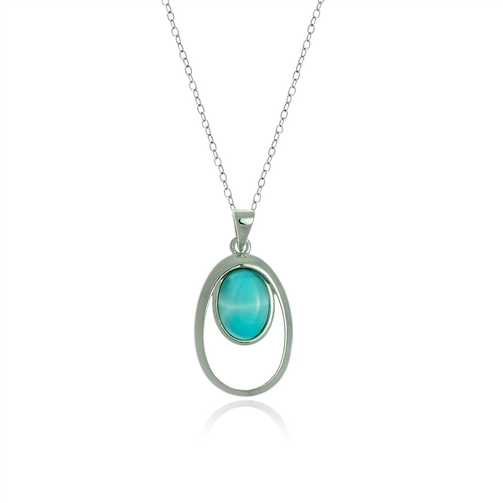 925 Sterling  Silver Round Larimar 2 Open Circles Pendant  3.73 gm