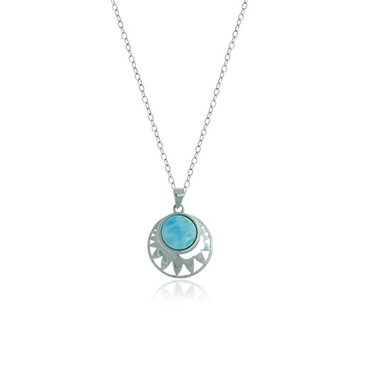 925 Sterling  Silver Round Larimar Flower Pendant  4.3 gm