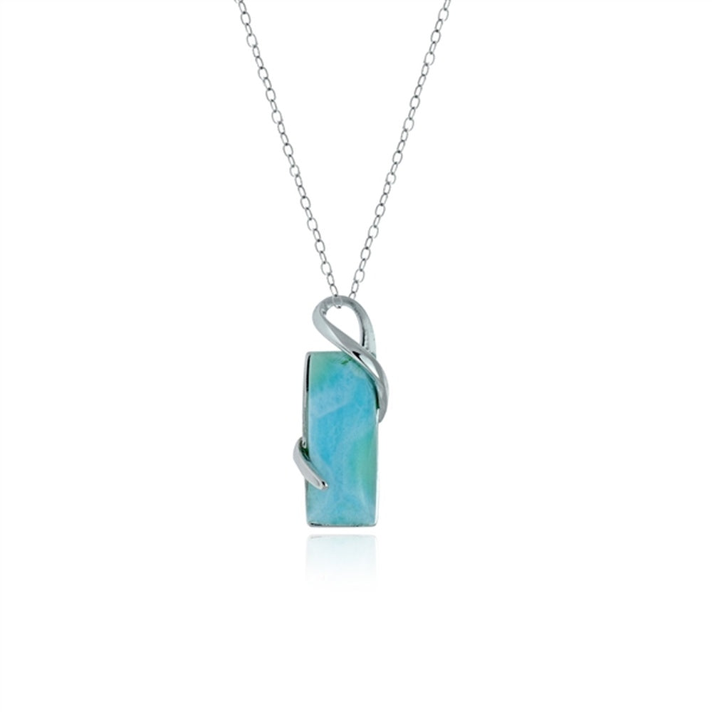 925 Sterling  Silver Oval Larimar Side Line Pendant  3.37 gm