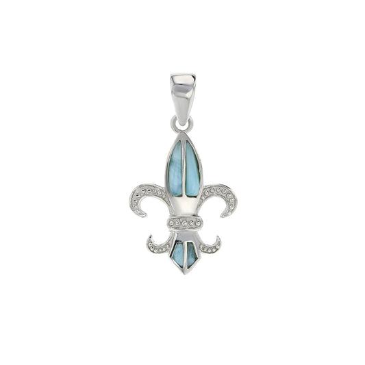 925 Sterling  Silver Larimar Fleur De Lis Pendant  3 gm