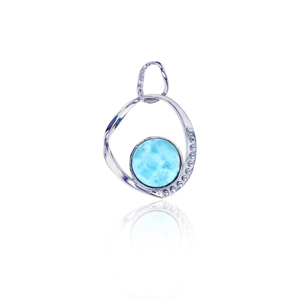 925 Sterling  Silver Larimar Covered CZ Drop Pendant  2.8 gm